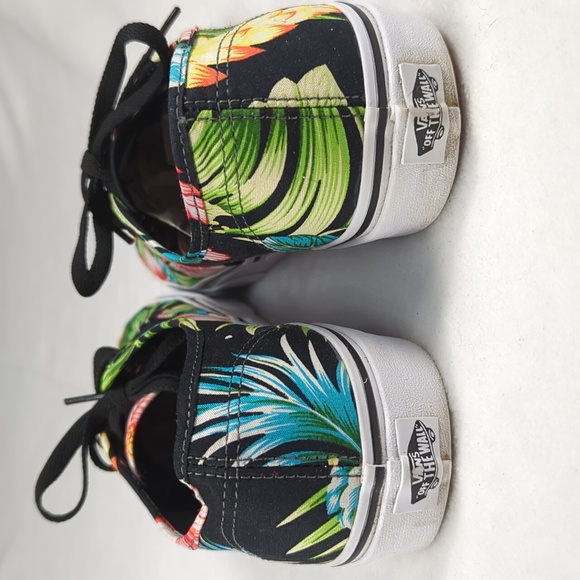 Vans Authentic Hawaiian Floral Sneakers On Black Canvas US Mens Size 9.5 - Picture 4 of 6